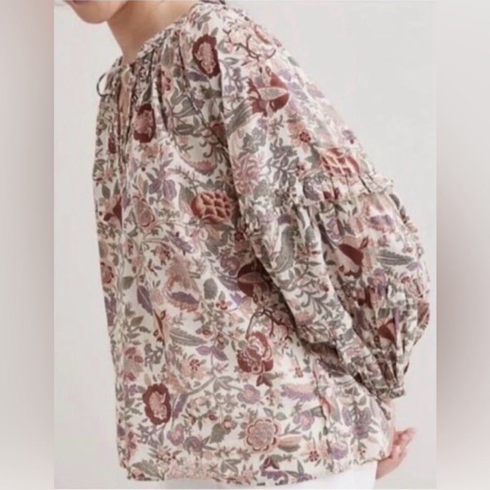 Anthropology Love the label Botanical Floral Long Sleeve Cotton Blouse - Size M